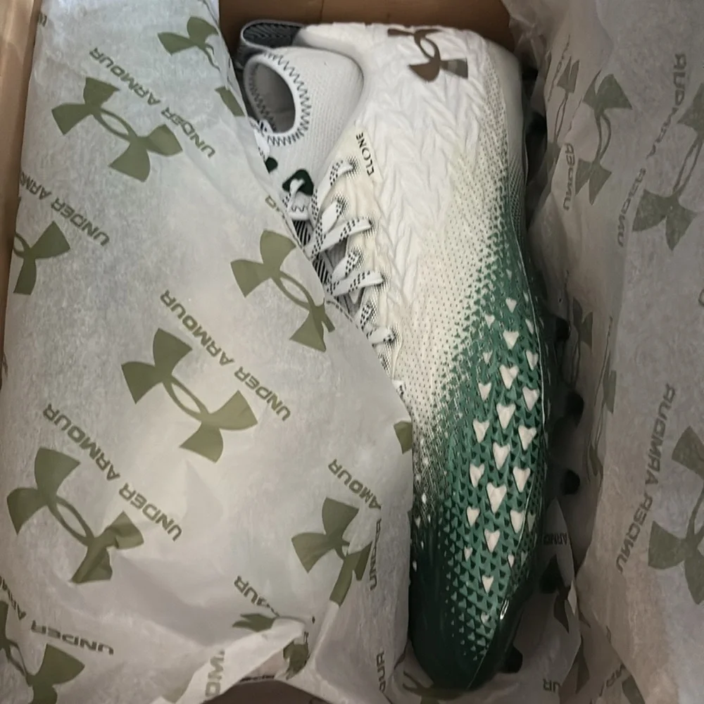 Under Armour Spotlight Clone 3.0 MC 'White Emerald' football cleats. NWT in Box!